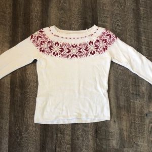 Christmas white/red sweater with detail.